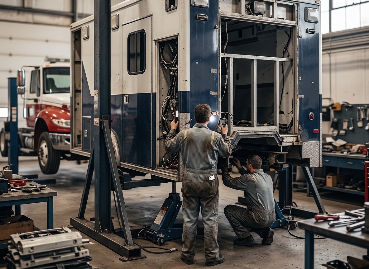 Ambulance module during demount and inspection stage